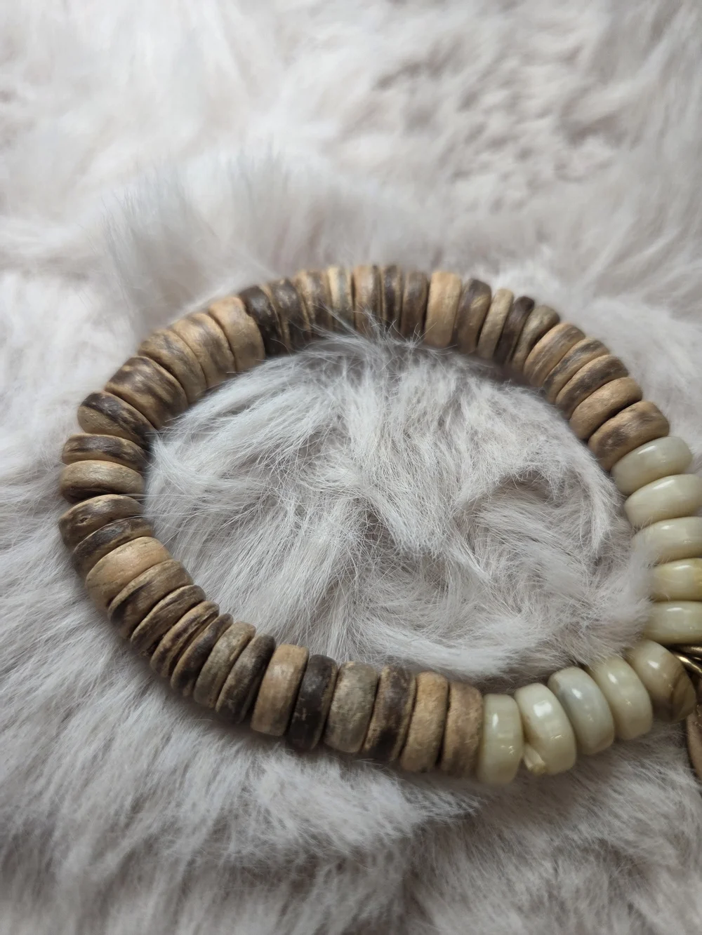 Plunder Natural Wood and Cream Boho Tassel Bracelet